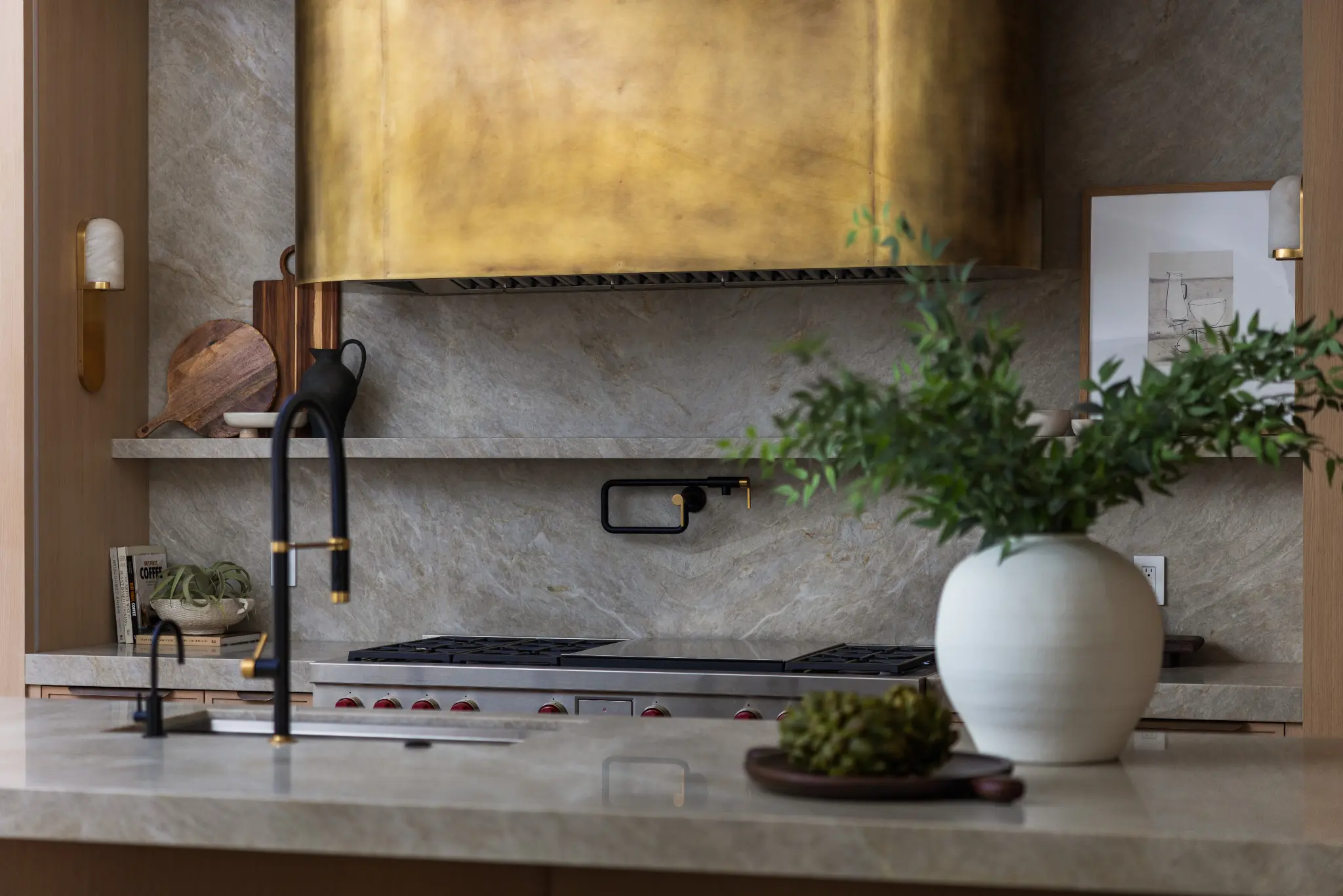 Custom finish detail with stone, cabinetry, and luxury materials